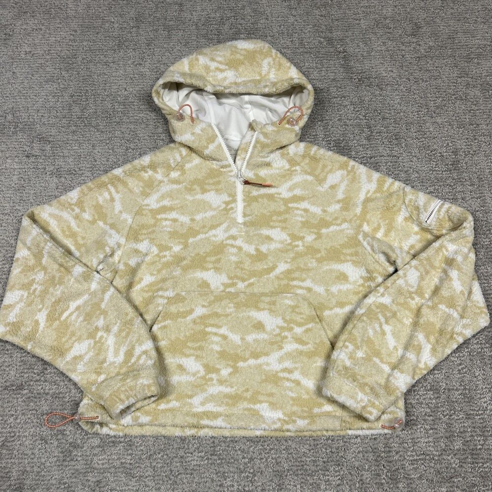 Outdoor Voices Primo Fleece Jacket Womens XS Crop Tan Camo Hooded Sweatshirt
